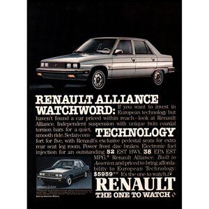 1984 Renault Alliance Sedan Vintage Print Ad French Import Car 80s Wall Art